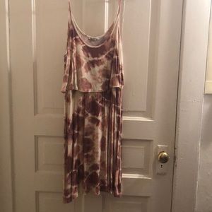 Pink Tie Dye Print Dress with Top Over Lay